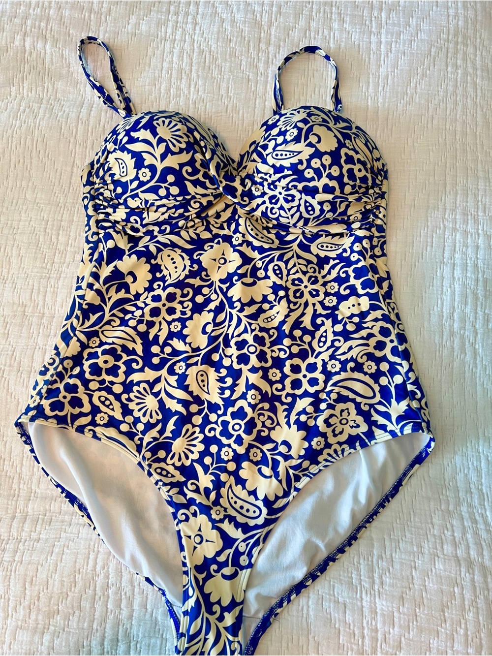 Boden Blue & White Floral One-Piece Swimsuit | 38C | Underwire | Tummy Control